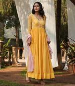 Yellow hand embroidery georgette kurta set