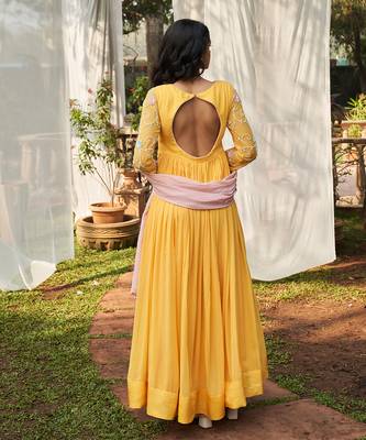Yellow hand embroidery georgette kurta set 5