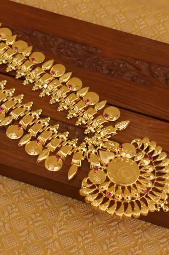 Kerala style gold plated temple coin necklace