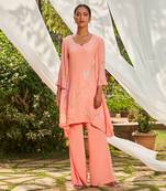 Peach hand embroidery crepe tunic set