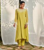 Green hand embroidery goergette kurta set