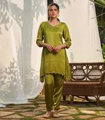 Green hand embroidery satin dupion co-ord set