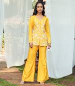Yellow hand embroidery silk co-ord set