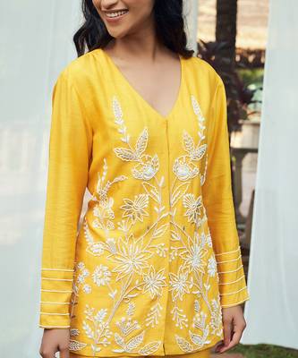 Yellow hand embroidery silk co-ord set 5