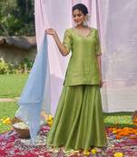 Green hand embroidery tissue  sharara set