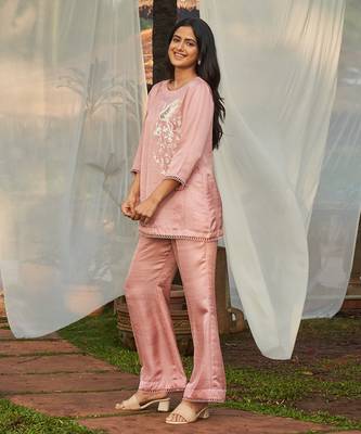 Pink hand embroidery satin dupion co-ord set 2