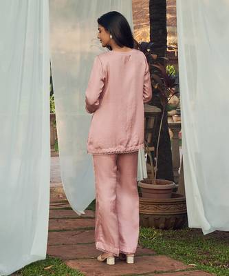 Pink hand embroidery satin dupion co-ord set 4