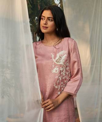 Pink hand embroidery satin dupion co-ord set 5