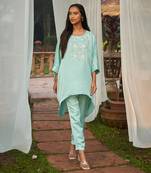 Green hand embroidery satin dupion co-ord set