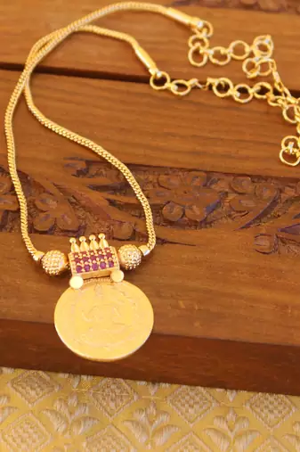 Kerala style gold plated temple coin necklace