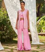 Pink embroidery silk organza and satin dupion jacket pant set