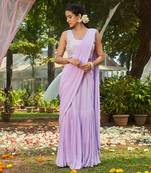Purple georgette  hand embroidery saree set