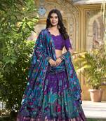 Purple Tussar Silk Madhubani Lehenga Choli