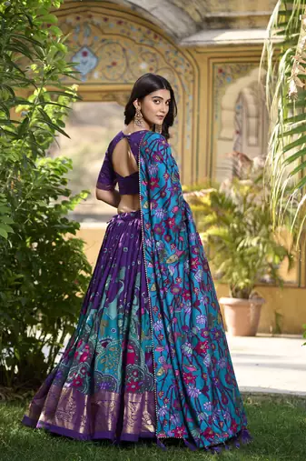 Purple Tussar Silk Madhubani Lehenga Choli