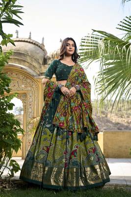 Yana Fab Green Tussar Silk Kalamkari Printed Lehenga Choli Set 5