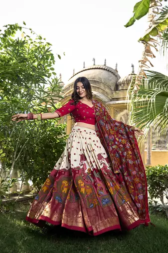 Women's Tussar Silk Lehenga Choli For Wedding