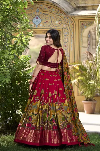 Women's Tussar Silk Lehenga Choli For Wedding