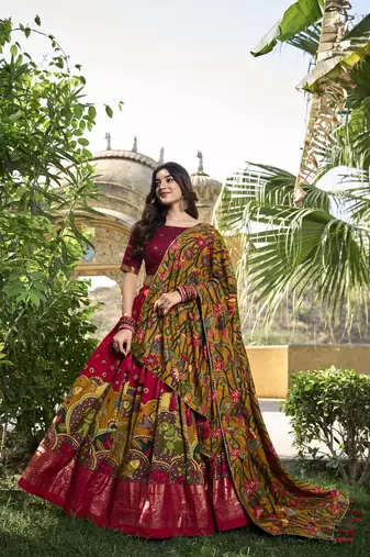Women's Tussar Silk Lehenga Choli For Wedding