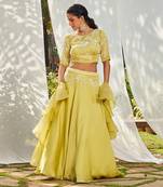 Green Embroidery Satin Organza Lehenga Set