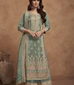 Peach embroidered shimmer silk mirror work readymade salwar kameez