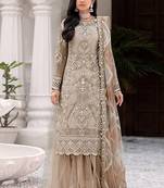 Cream net with sequence embroidery work with diamond work suit