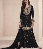 Black embroidered palazzo suit