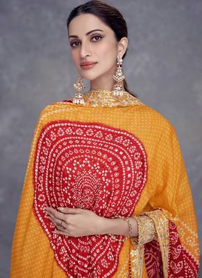 Chinon Yellow digital printed festive wear salwar suit 6