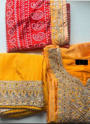 Chinon Yellow digital printed festive wear salwar suit 7