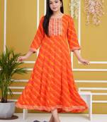 Red colour traditional lehenriya style printed long kurti with gota patti work