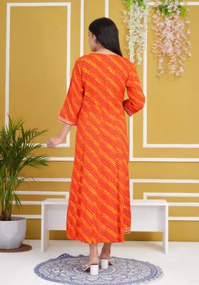 Red colour traditional lehenriya style printed long kurti with gota patti  2