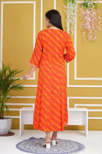 Red colour traditional lehenriya style printed long kurti with gota patti 