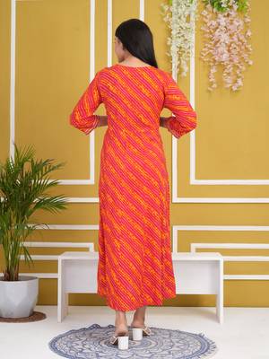 Pink colour traditional lehenriya style printed long kurti with gota patti  2