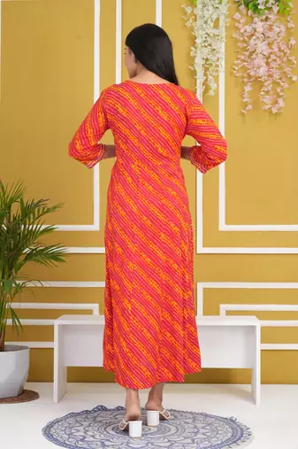 Pink colour traditional lehenriya style printed long kurti with gota patti 
