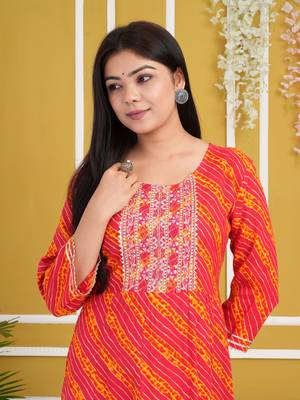 Pink colour traditional lehenriya style printed long kurti with gota patti  3