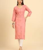 Peach chikankari embroidery work fancy formal party cotton kurti