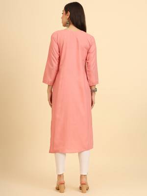 Peach chikankari embroidery work fancy formal party cotton kurti 2