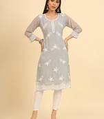 Grey colour georgette kurti with fancy ethnic resham embroidery work