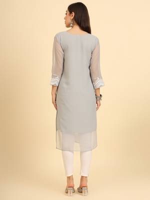 Grey colour georgette kurti with fancy ethnic resham embroidery work 2
