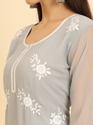 Grey colour georgette kurti with fancy ethnic resham embroidery work 3