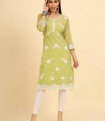 Green colour georgette kurti with fancy ethnic resham embroidery work