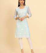 Sky blue colour georgette kurti with fancy ethnic resham embroidery work