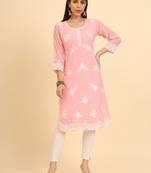 Pink colour georgette kurti with fancy ethnic resham embroidery work