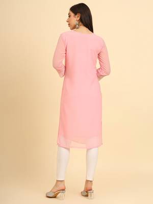 Pink colour georgette kurti with fancy ethnic resham embroidery work 2