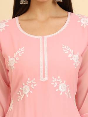 Pink colour georgette kurti with fancy ethnic resham embroidery work 3