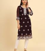 Coffee ethnic lukhnowi chikankari work georgette fabric kurti