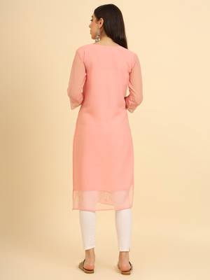 Peach ethnic lukhnowi chikankari work georgette fabric kurti 2