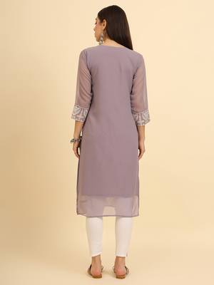 Purple ethnic lukhnowi chikankari work georgette fabric kurti 2