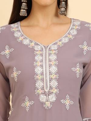 Purple ethnic lukhnowi chikankari work georgette fabric kurti 3