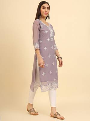 Purple ethnic lukhnowi chikankari work georgette fabric kurti 5