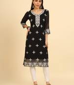 Black ethnic lukhnowi chikankari work georgette fabric kurti